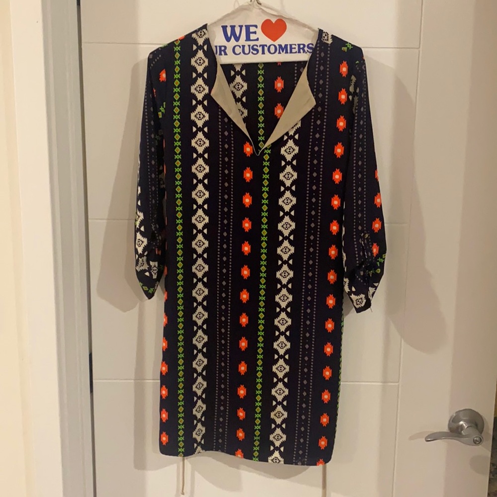 3/4 Sleeve Silky Print Dress